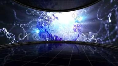 地球迪斯科舞厅动画在监视器，舞蹈室，渲染，背景，循环